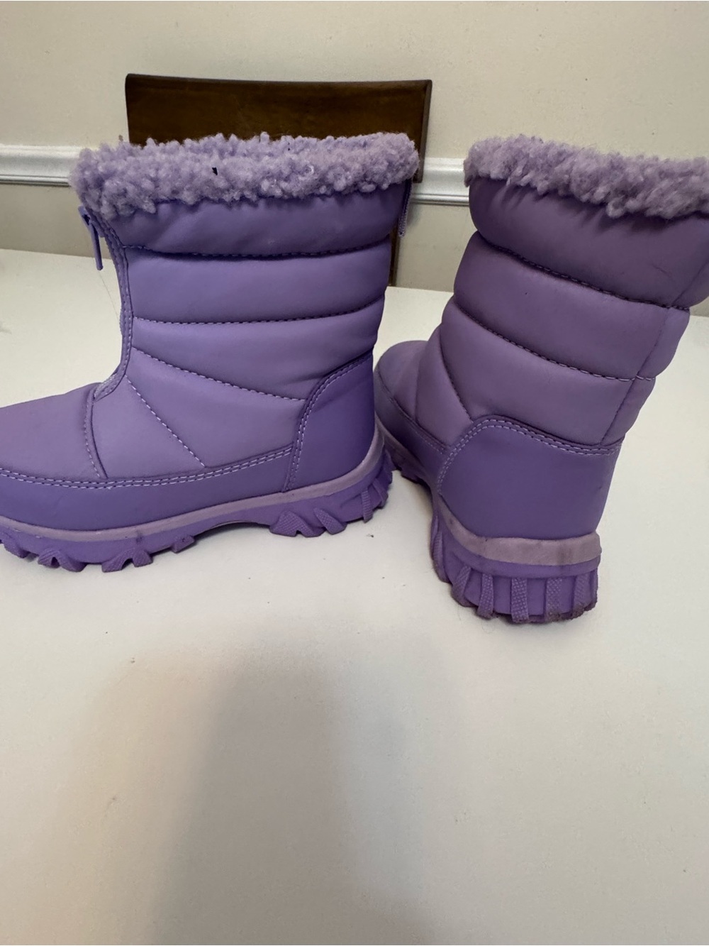 DSG Lilac Puffer Kids Winter Boots with Faux Fur Cuff